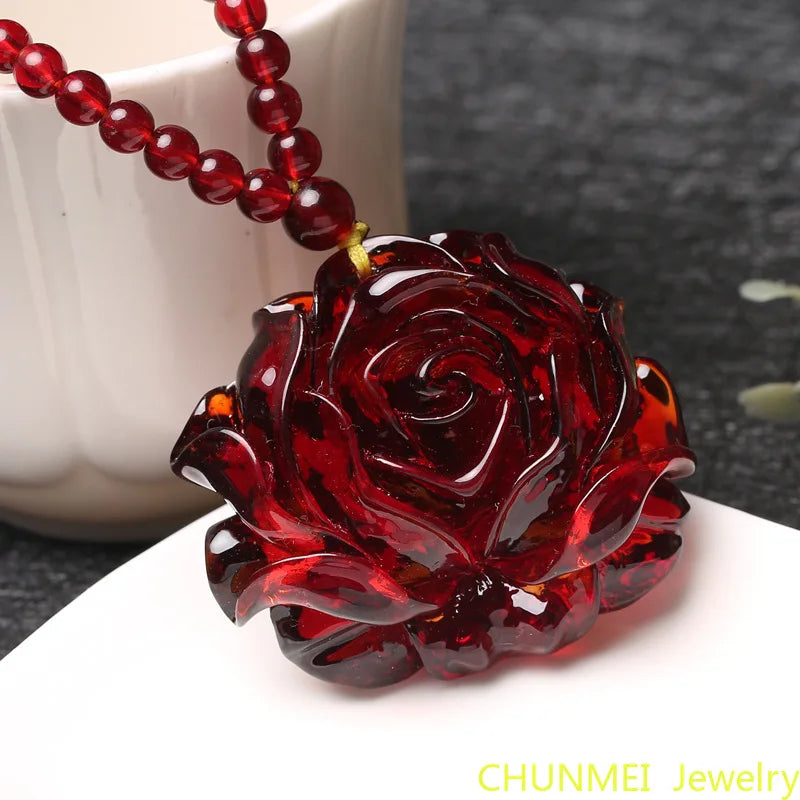 Beeswax Pendant Chicken Blood Amber Necklace Retro Sweater Chain