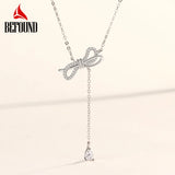 Long Bowtie Necklace 925 Sterling Silver Rose & Silver Zirconia Bow Tie Pendant