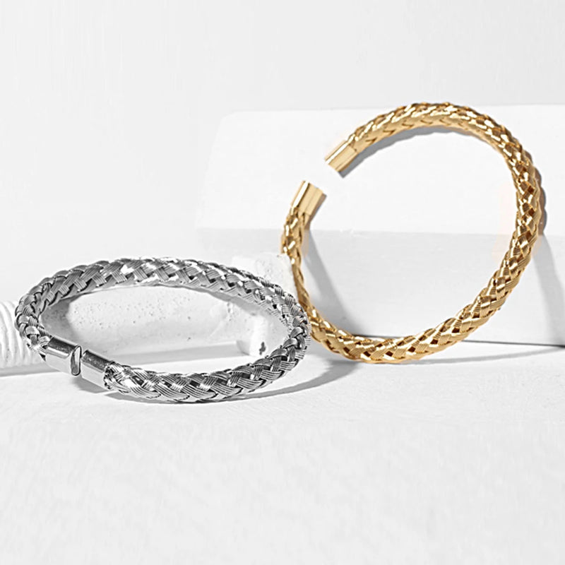 Knitting Titanium Steel Wire Bangle Cable Bracelet Men Women Pulseira Jewelry