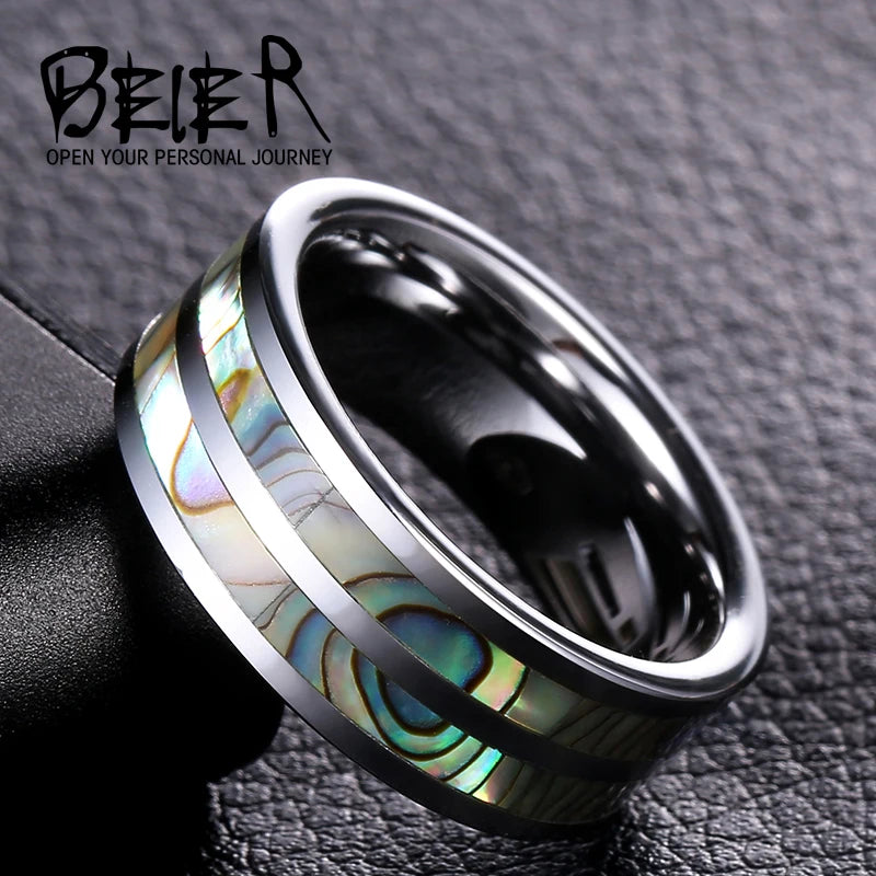 Beier 8mm Tungsten Ring Shell Mosaic Unisex W007