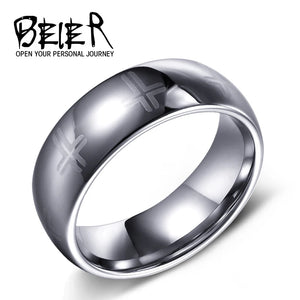 Beier Real Hot US 8mm Silver Cross Tungsten Ring Men's Wedding W006