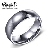 Beier Real Hot US 8mm Silver Cross Tungsten Ring Men's Wedding W006
