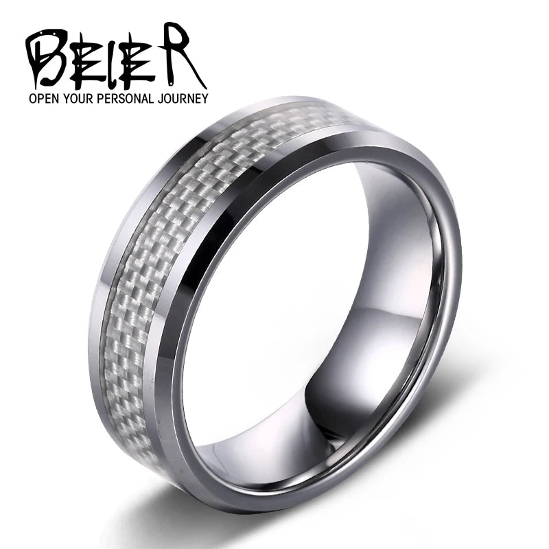 Beier 8mm Wedding Ring W005 Silver Color Tungsten
