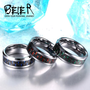 Beier 100% Real Tungsten Carbon Fiber Inlay Tungsten Carbide Ring US7-13 W053