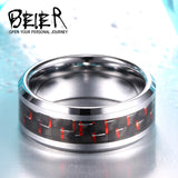 Beier 100% Real Tungsten Carbon Fiber Inlay Tungsten Carbide Ring US7-13 W053