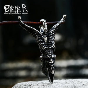 316L Stainless Steel Skull Satan Sheep Horns Pendant Necklace