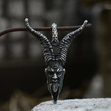 316L Stainless Steel Skull Satan Sheep Horns Pendant Necklace