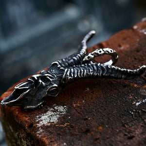 316L Stainless Steel Skull Satan Sheep Horns Pendant Necklace