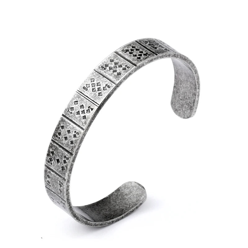 316L Stainless Steel Chinese Mahjong Thirteen Ancient Men's Open Bracelet