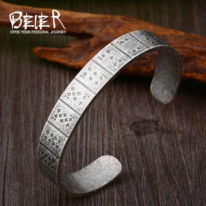 316L Stainless Steel Chinese Mahjong Thirteen Ancient Men's Open Bracelet
