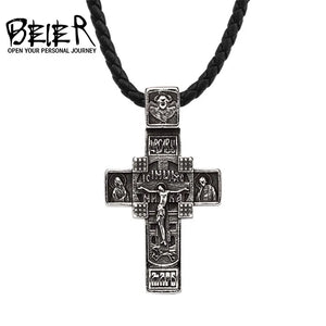 Beier Crucifix Catholic Stainless Steel Pendant Necklace