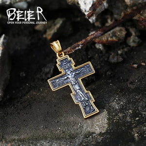 Beier Stainless Steel Jesus Cross Orthodox Pendant Necklace