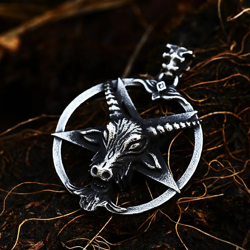 316L Stainless Steel Satan Pendant Vintage Mythology Animal Round Pendant