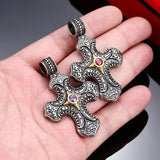 Beier Stainless Steel Cross Flower Gem Pendant Chain Necklace Men Jewelry