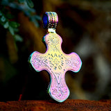 Beier Stainless Steel Cross Flower Gem Pendant Chain Necklace Men Jewelry