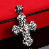 Beier Stainless Steel Cross Flower Gem Pendant Chain Necklace Men Jewelry