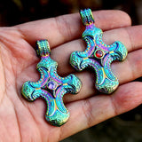 Beier Stainless Steel Cross Flower Gem Pendant Chain Necklace Men Jewelry
