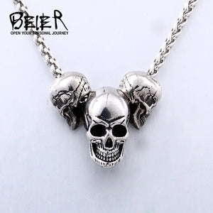 Beier Punk Skull Biker Stainless Steel Pendant Necklace