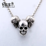 Beier Punk Skull Biker Stainless Steel Pendant Necklace