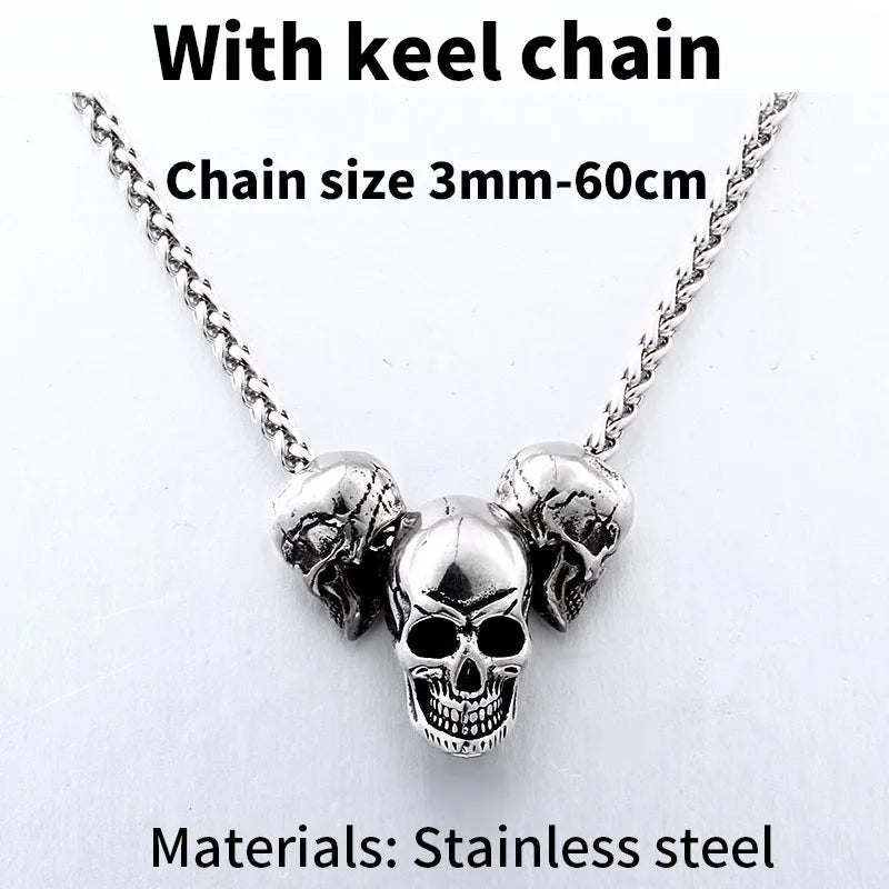 Beier Punk Skull Biker Stainless Steel Pendant Necklace