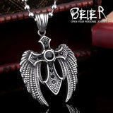 316L Stainless Steel Wing Cross Pendant Necklace Chain Unisex Jewelry