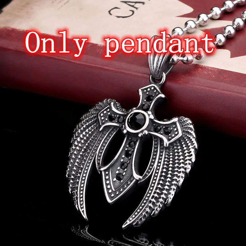 316L Stainless Steel Wing Cross Pendant Necklace Chain Unisex Jewelry