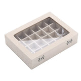 Beige Velvet Glass Jewelry Box Organizer Rings Earrings Tray