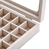 Beige Velvet Glass Jewelry Box Organizer Rings Earrings Tray