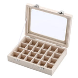 Beige Velvet Glass Jewelry Box Organizer Rings Earrings Tray