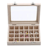 Beige Velvet Glass Jewelry Box Organizer Rings Earrings Tray