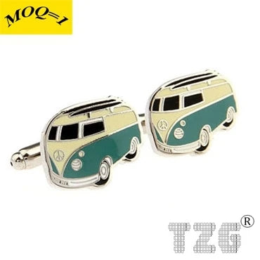 Beige Green Bus Cufflinks 1 Pair Promotion