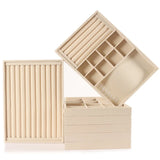 Beige Jewelry Organizer Storage Box Watch Holder Necklaces Rings Earrings