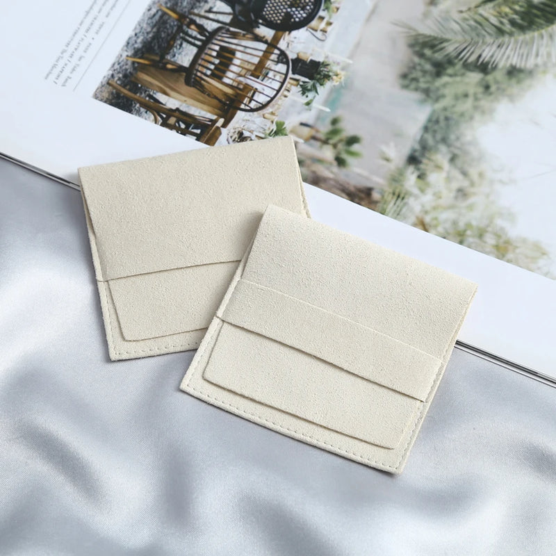 Beige Microfiber Pouches Small Jewelry Velvet Bag for Earrings Necklace