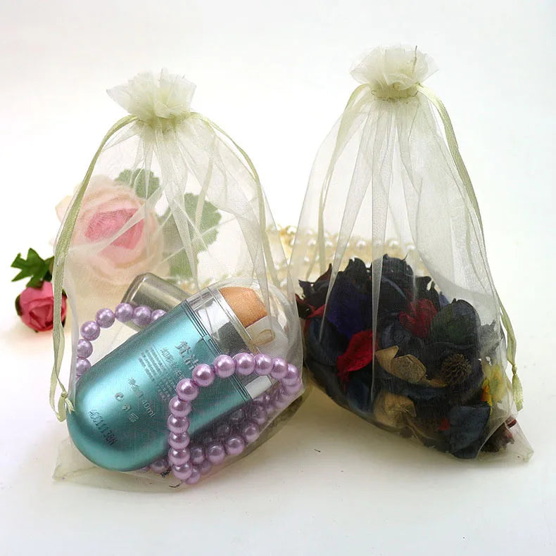 Beige Organza Jewelry Gift Bags Sheer Organza Pouch 11x16cm 100pcs/lot