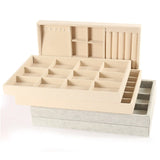 Beige Velvet Jewelry Tray Organizer Storage Box