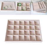 Beige Velvet Wood Storage Jewelry Box Display Tray Holder Ear Necklace Bracelet