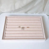 Beige Velvet Wood Storage Jewelry Box Display Tray Holder Ear Necklace Bracelet