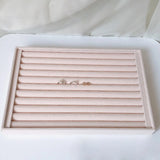 Beige Velvet Wood Storage Jewelry Box Display Tray Holder Ear Necklace Bracelet