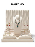 Beige Metal Microfiber Jewelry Display Rack Necklace Ring Earrings Window