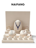 Beige Metal Microfiber Jewelry Display Rack Necklace Ring Earrings Window