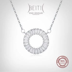 Beitil 925 Silver CZ Circle Pendant Necklace Wedding Jewelry