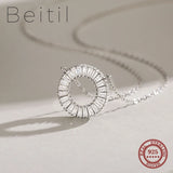 Beitil 925 Silver CZ Circle Pendant Necklace Wedding Jewelry