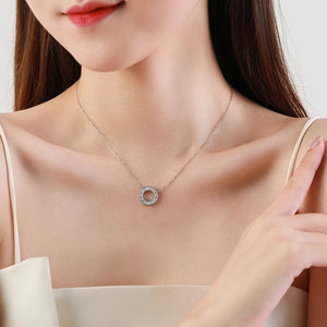 Beitil 925 Silver CZ Circle Pendant Necklace Wedding Jewelry