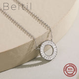 Beitil 925 Silver CZ Circle Pendant Necklace Wedding Jewelry