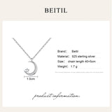 925 Silver Moon & Star CZ Pendant Necklace Women Wedding Jewelry