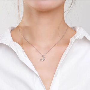 925 Silver Moon & Star CZ Pendant Necklace Women Wedding Jewelry