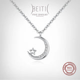 925 Silver Moon & Star CZ Pendant Necklace Women Wedding Jewelry