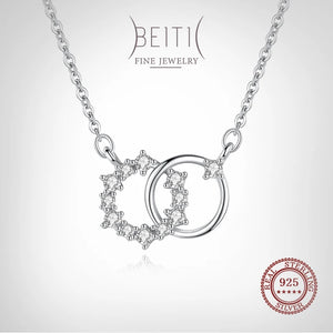Beitil 925 Silver Circle Pendant With Zircon Necklace