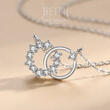 Beitil 925 Silver Circle Pendant With Zircon Necklace