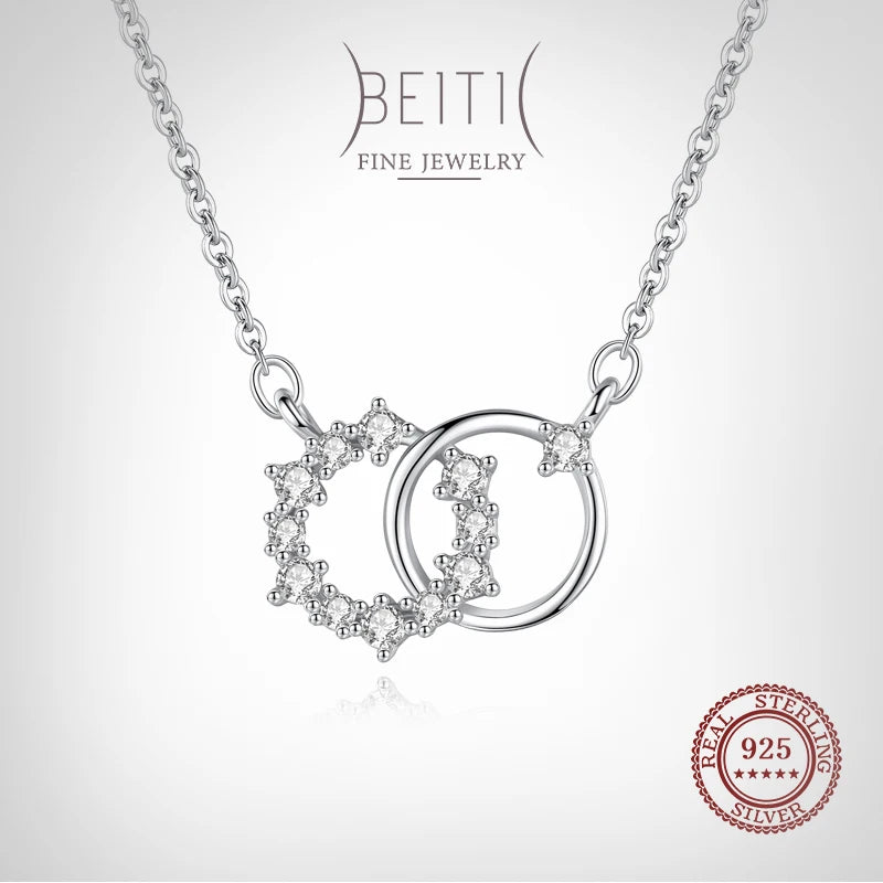 Beitil 925 Silver Circle Pendant With Zircon Necklace
